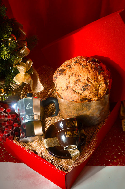 Confezione regalo Panettone, moka e tazze espresso